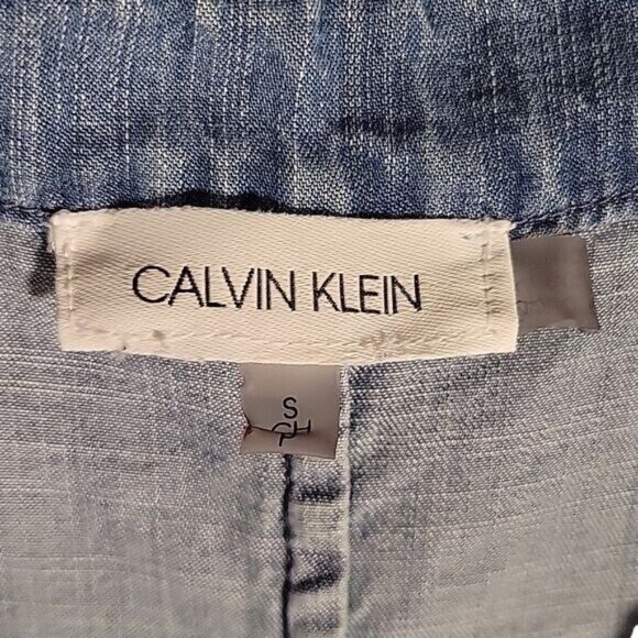 Calvin Klein Womens Light Blue Denim Tunic Top W/ V-Neck & 3/4 Sleeves Size S - Picture 2 of 5